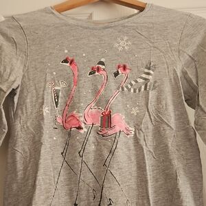 Holiday Flamingo Graphic Long Sleeve Shirt